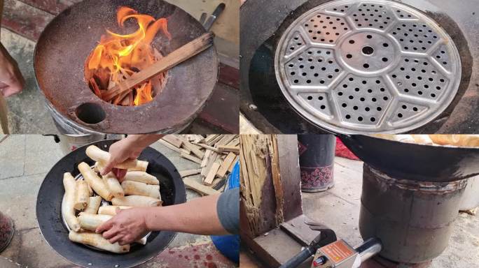 自造简易节能柴火灶煮木薯