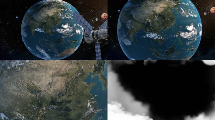 卫星俯冲地球穿过大气层云雾带通道