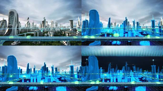 科技智慧城市数据互联元宇宙城市线框