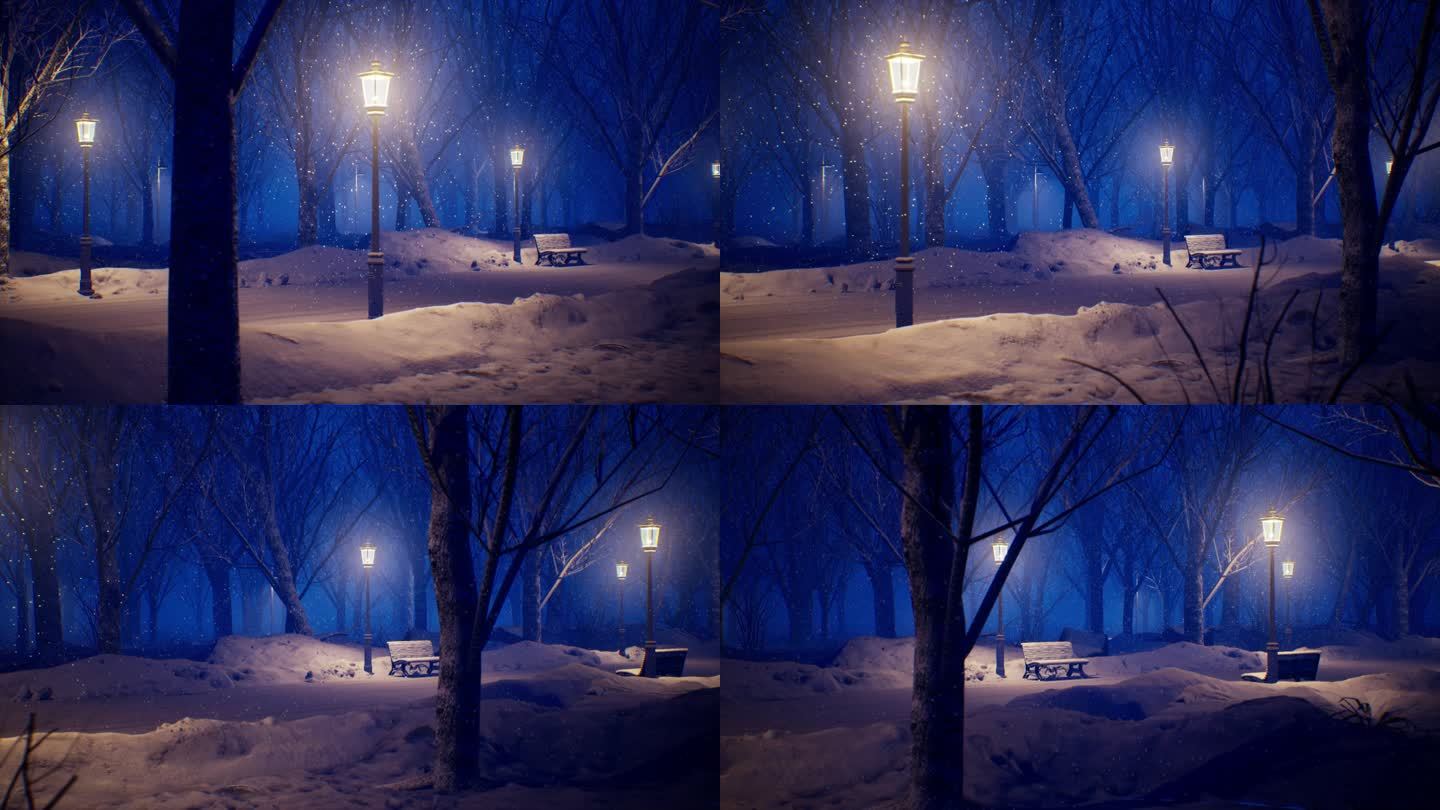 下雪夜景灯光04