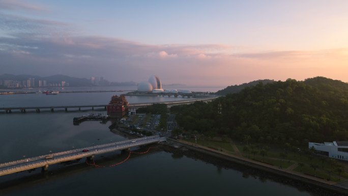 珠海野狸岛 日出 暖光 航拍延时4k