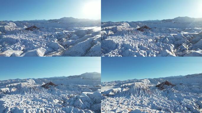 祁连山雪景雪峰冬季山峰下雪航拍