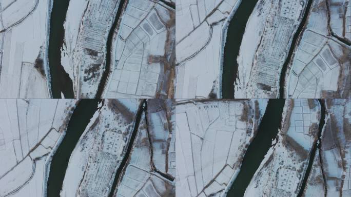 下雪过后的农田 河流