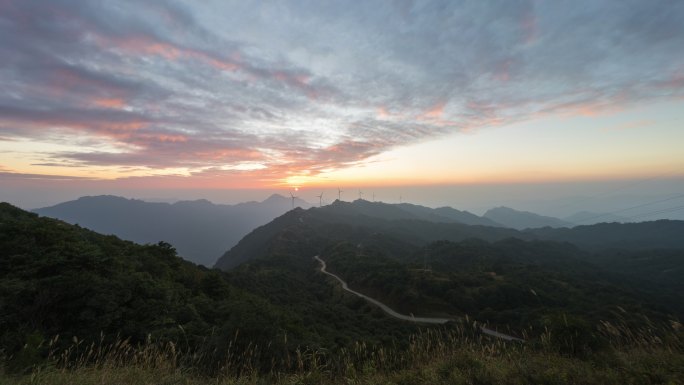 罗定风车山 日落晚霞 延时4k