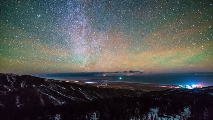 冬季青海湖银河星空 延时摄影