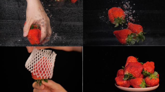 4K丹东草莓入水清洗大草莓棚拍
