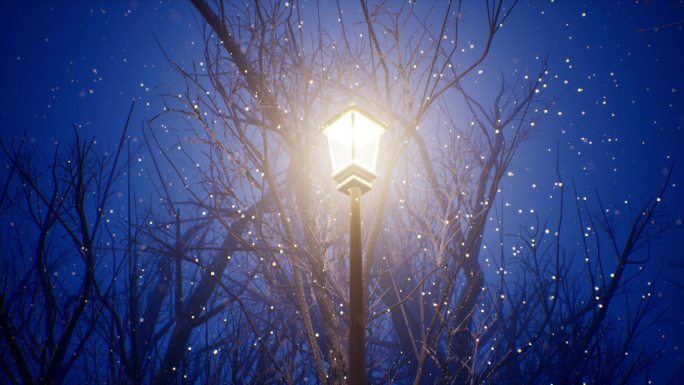 下雪夜景路灯特写