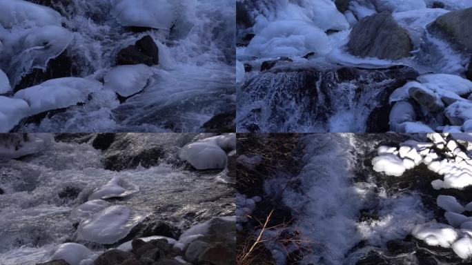 实拍雪山冰川山泉小溪河流纯净水