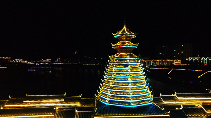 新晃夜景 侗族鼓楼 风雨桥