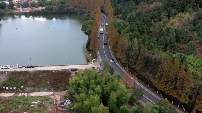 山区 航拍  公路 乡村建设