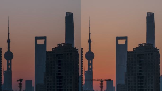长焦拍摄上海地标四件套日出