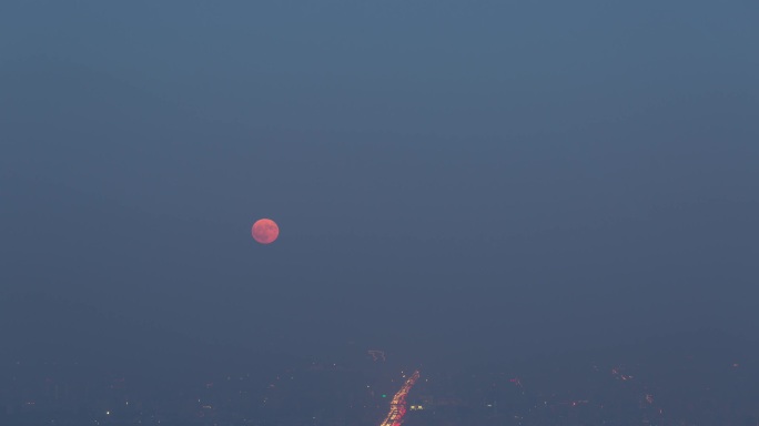 俯拍北京城市全景 夜景 月亮升起