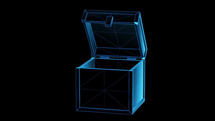 蓝色科技线条箱子打开动画透明通道素材