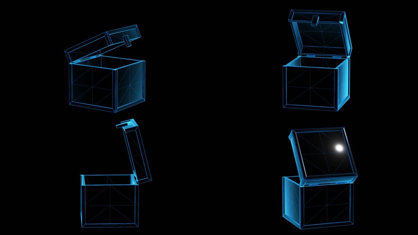 蓝色科技线条箱子打开动画透明通道素材