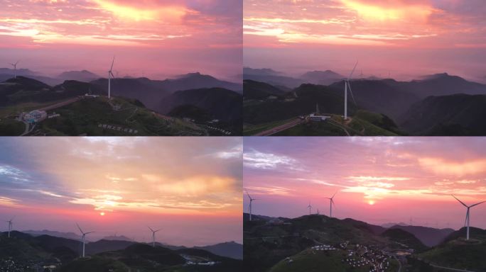 风力发电，百里荒风景区，夕阳日出帐篷素材