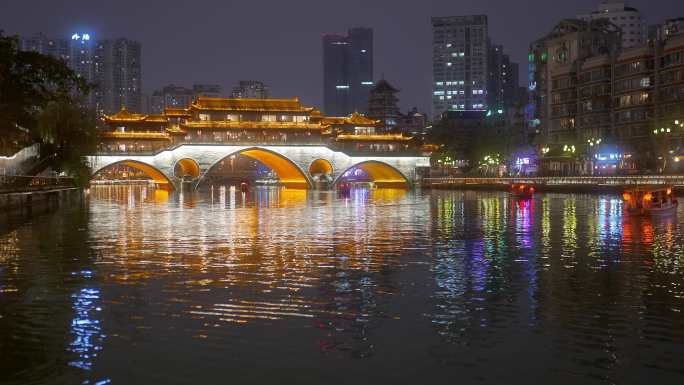 成都九眼桥新春游船夜游锦江夜景成都府南河