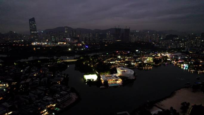 4K深圳深圳湾公园夜景航拍