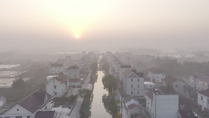 上海崇明区园艺村日出景观4K航拍