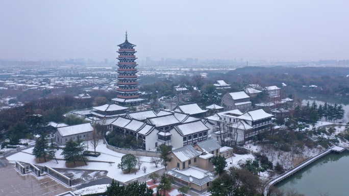 扬州雪景航拍地标