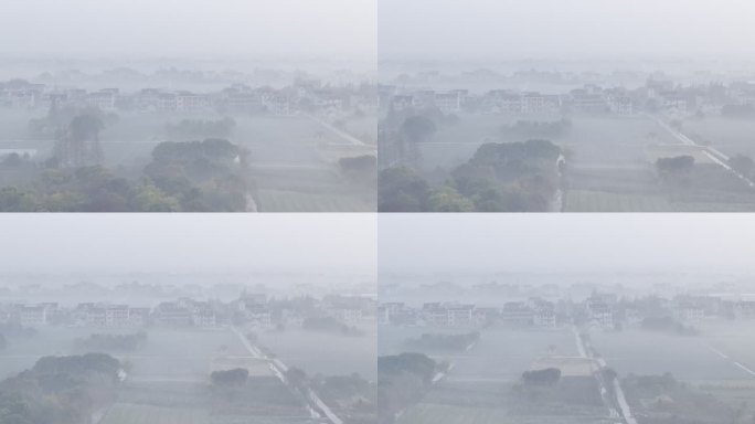 上海崇明区园艺村晨雾4K航拍