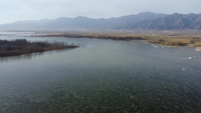 [4K]航拍素材.延庆海坨山下妫河冰