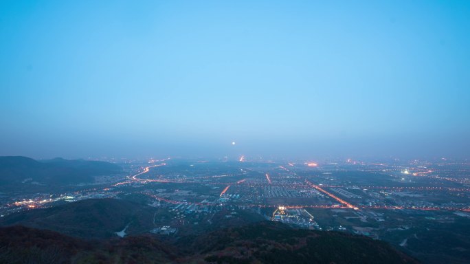 俯拍北京城市全景 夜景 月亮升起