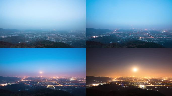 俯拍北京城市全景 夜景 月亮升起