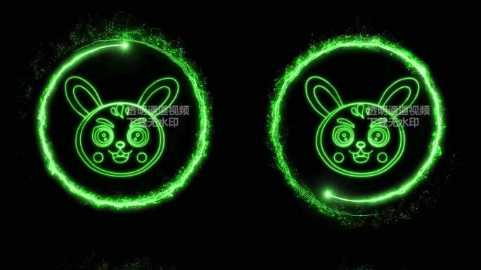 绿色兔子粒子手掌印转圈通道视频-循环