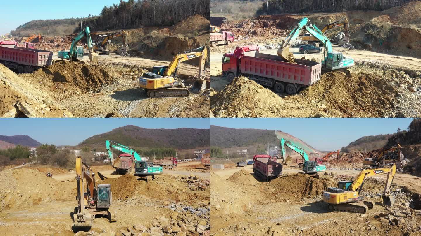 渣土车土方运输挖掘机道路施工挖方 回填