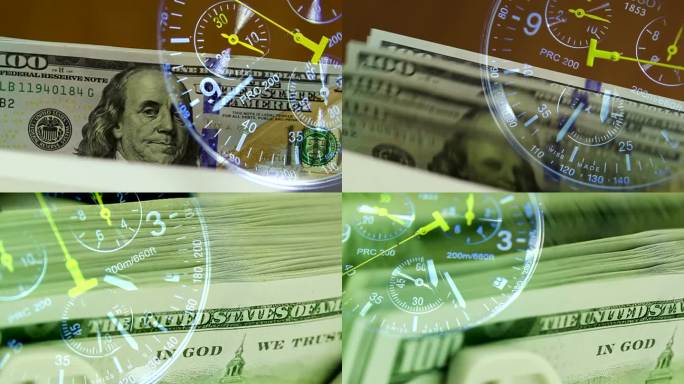 金融经济发展验钞机时钟指针转动延时摄影1