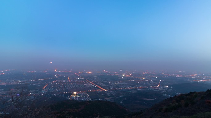 俯拍北京城市全景 夜景 亮灯 月亮升起