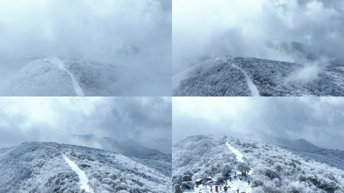 龙王山雪景航拍山脊线