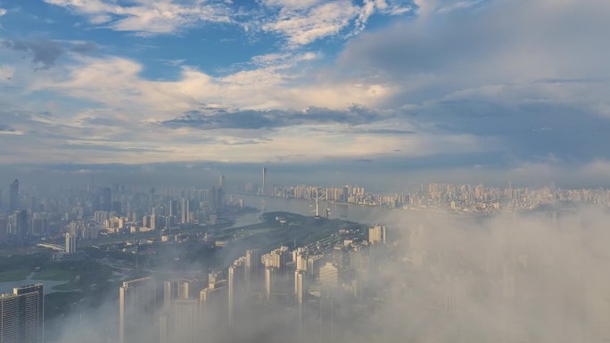 武汉夏季城市天际线航拍风光