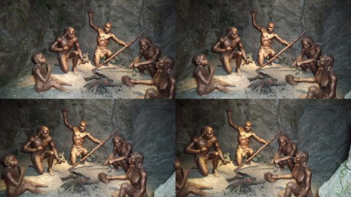 （合辑）原始人祖先在烤火狩猎打猎的雕像