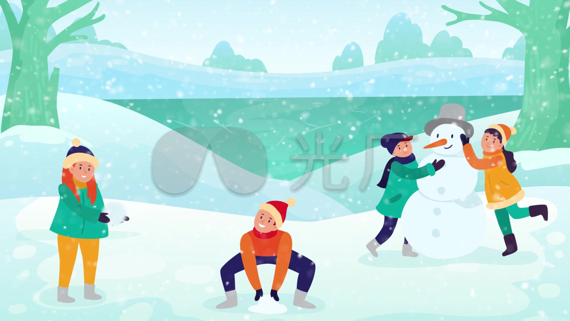 大雪插画海报小朋友堆雪人打雪仗嬉戏_坤坤插画-站酷ZCOOL