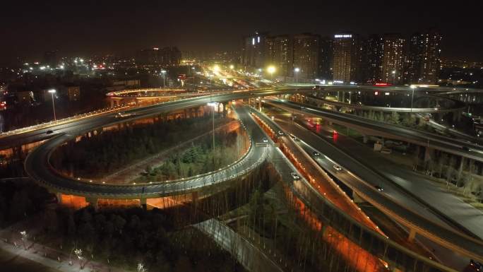 西安三桥立交桥航拍延时4K夜景