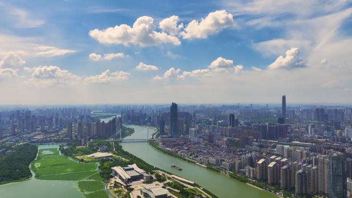 武汉夏季城市天际线航拍风光