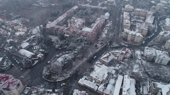 青岛雪景航拍4K