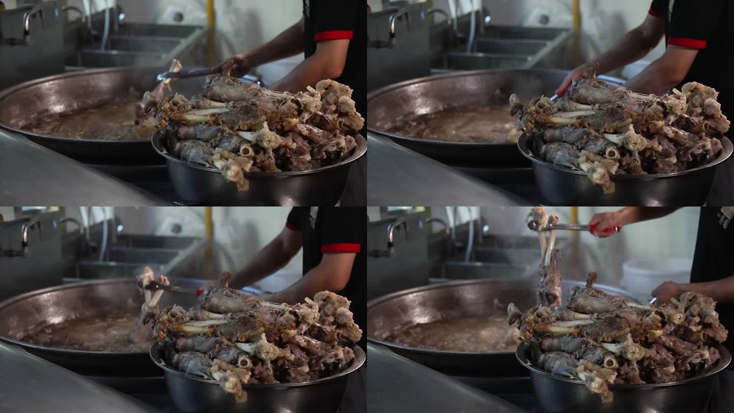 新疆手抓饭制作过程沸腾的肉特写