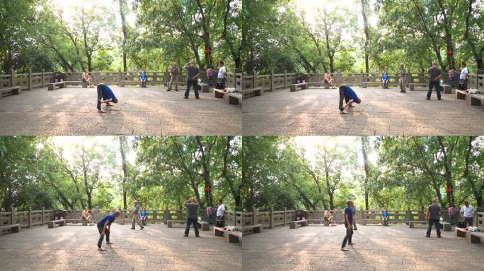 杭州西湖宝石山休闲健身的老人们