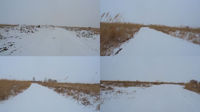 下雪天荒滩草丛便道行车记录