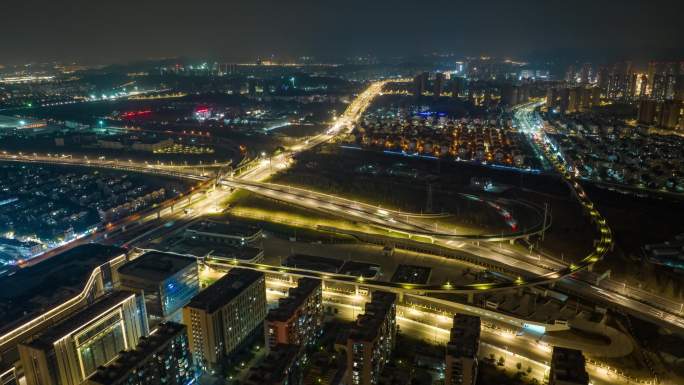 南京马群交通枢纽夜景航拍