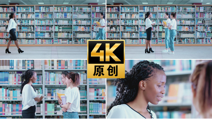 【4K】图书馆美女黑人沟通交流