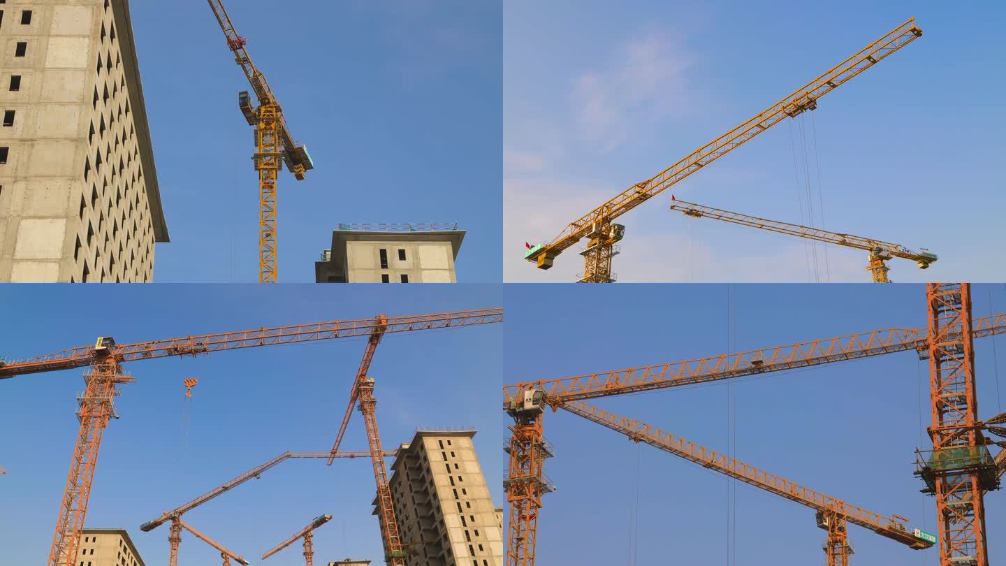 繁忙城市建筑工地塔吊