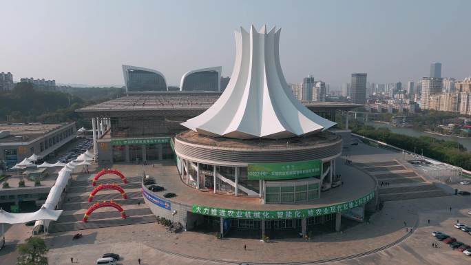 广西南宁国际会展中心广场建筑航拍素材