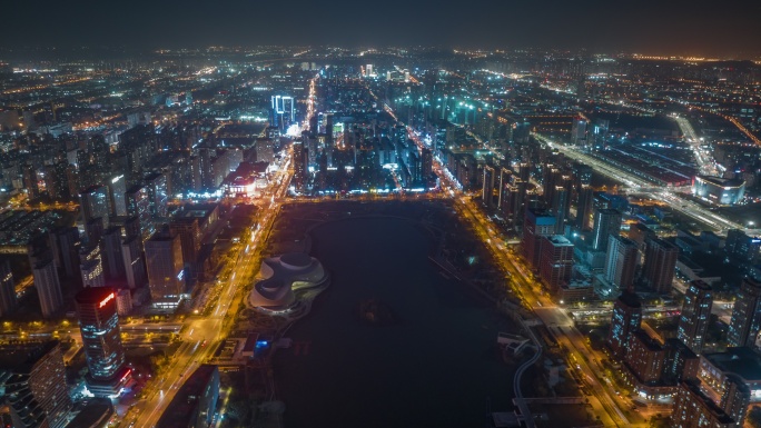 杭州钱塘区大景航拍夜景延时