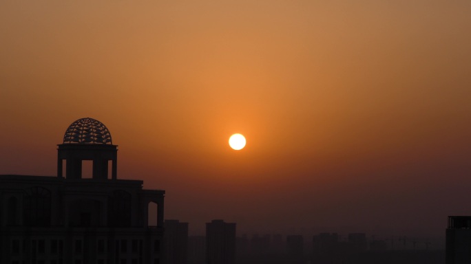 城市落日落日余晖傍晚夕阳红夕阳西下