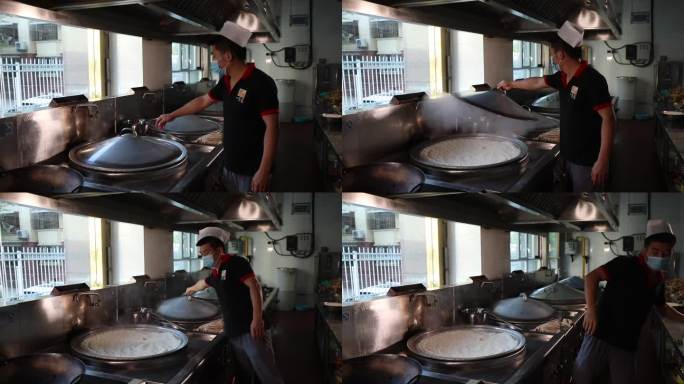 新疆手抓饭制作过程沸腾的肉