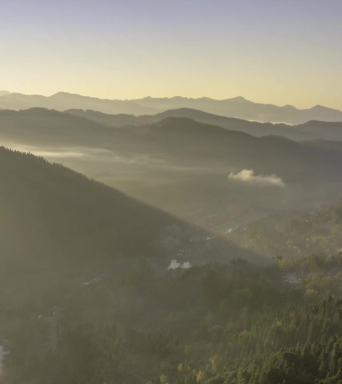 高清竖屏延时航拍贵州妥乐银杏村日出风景