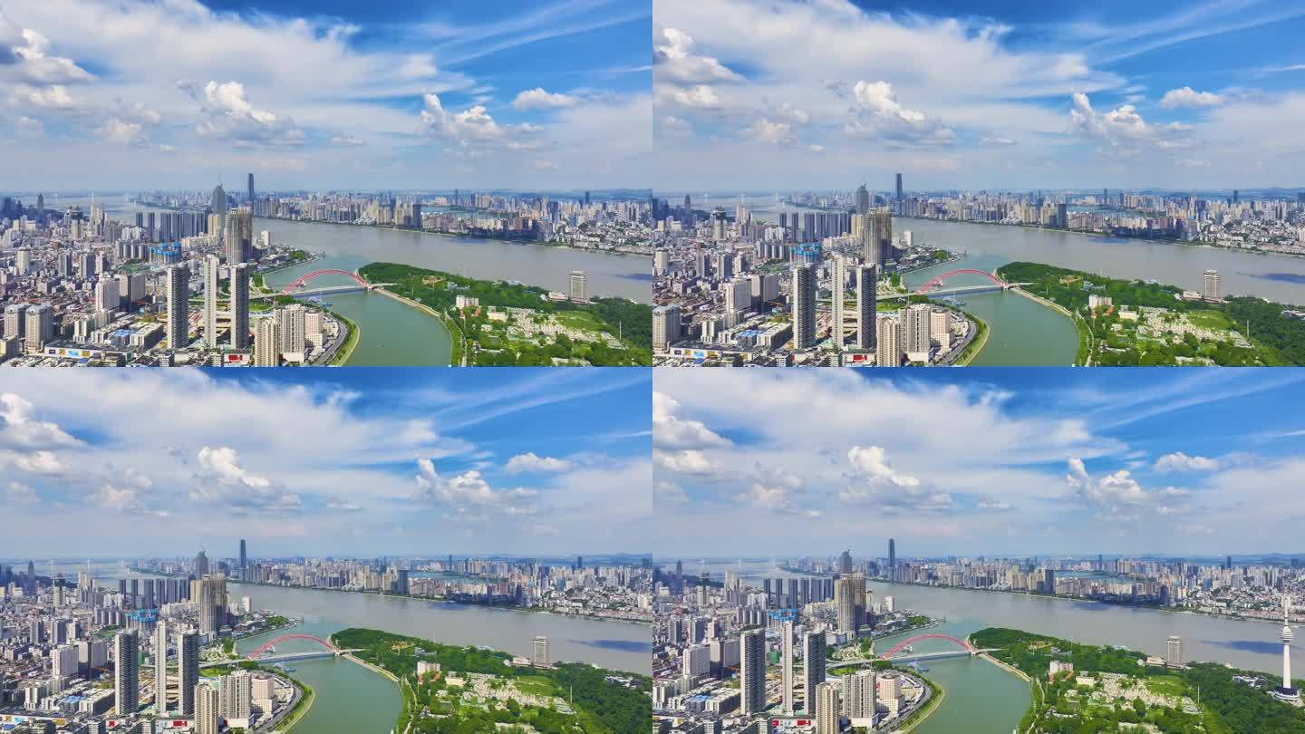 武汉夏季城市天际线航拍风光